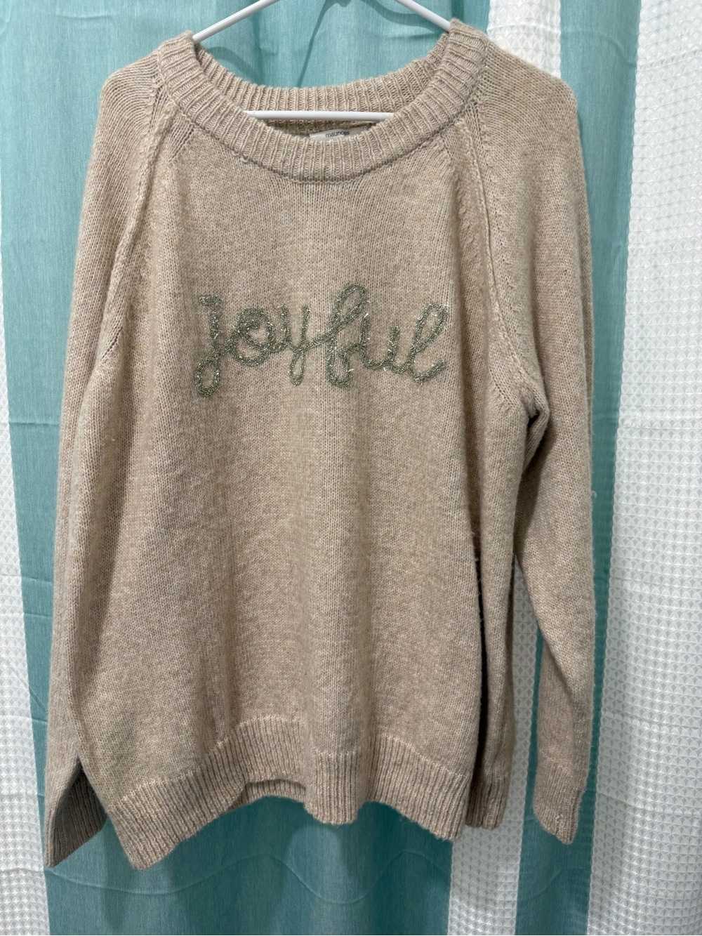 Maurices Beige Crewneck Sweater with 'joyful' Script